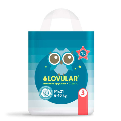 Подгузники-трусики Classic ночные Lovular M (6-10 кг) 21 шт